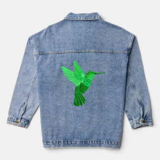 Intricate Green Hummingbird Illustration Denim Jacket