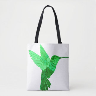 Intricate Green Hummingbird Illustration Tote Bag