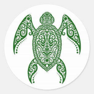 Intricate Green Sea Turtle on White Classic Round Sticker