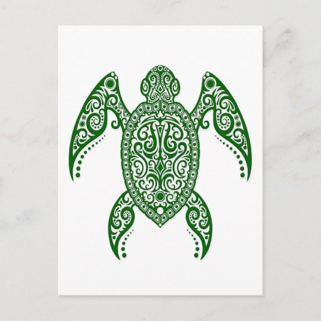 Intricate Green Sea Turtle on White Postcard (Front)