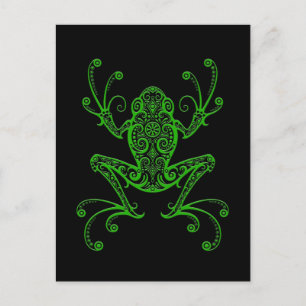 Intricate Green Tree Frog on Black Postcard
