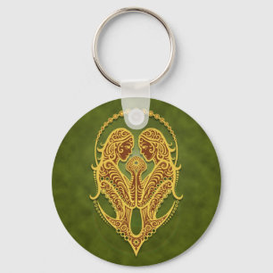 Intricate Green Tribal Gemini Key Ring