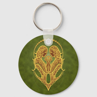 Intricate Green Tribal Gemini Key Ring