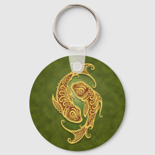 Intricate Green Tribal Pisces Key Ring
