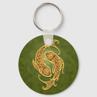 Intricate Green Tribal Pisces Key Ring