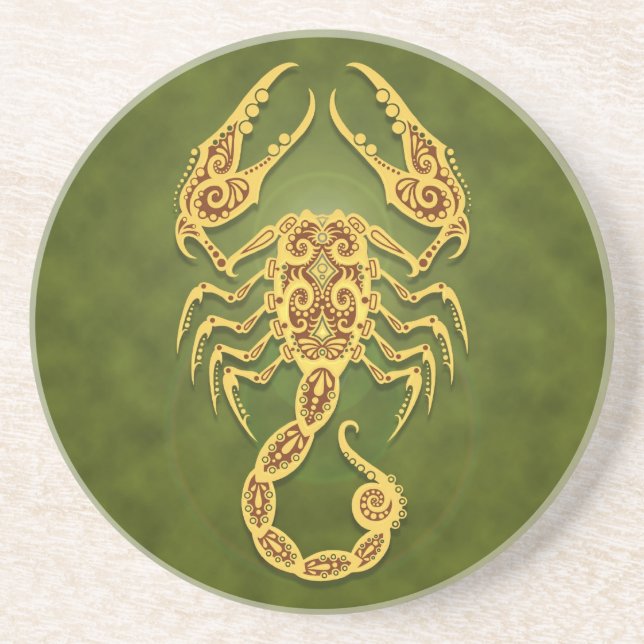 Intricate Green Tribal Scorpio Coaster (Front)