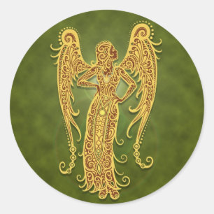 Intricate Green Tribal Virgo Classic Round Sticker
