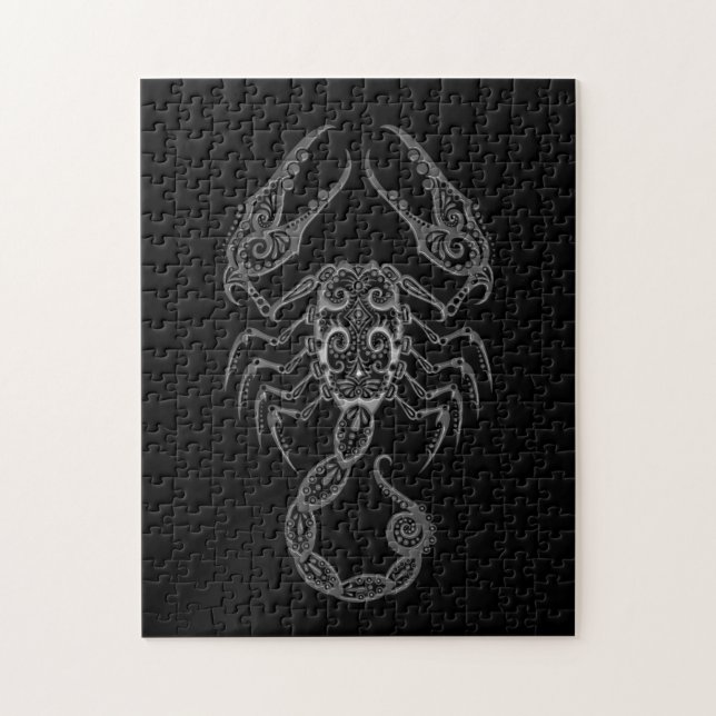 Intricate Grey Scorpio Zodiac on Black Jigsaw Puzzle (Vertical)
