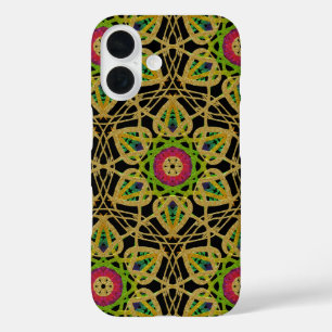 Intricate Hammered Metal Gold Foil Flower Pattern iPhone 16 Case