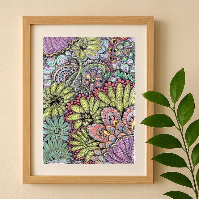 Intricate Hand-Drawn Floral Bohemian Chic Art Poster (Creator Uploaded)
