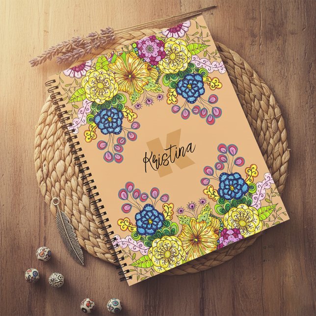 Intricate Hand-Drawn Flowers Name and Initial Notebook (Creator Uploaded)