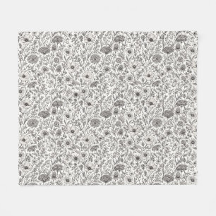 Intricate Hand-Drawn Wildflower Ink Art Fleece Blanket