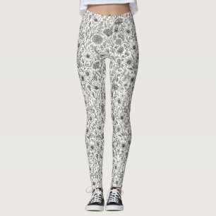 Intricate Hand-Drawn Wildflower Ink Art Leggings