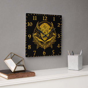 Intricate Illustration of a Gold Bison in Nature Square Wall Clock