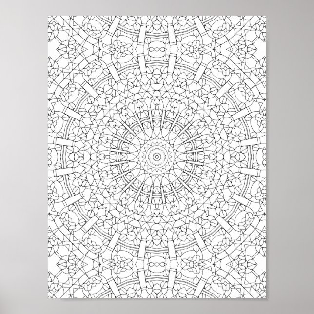 Intricate Kaleidoscope Mandala Coloring Page Poster (Front)