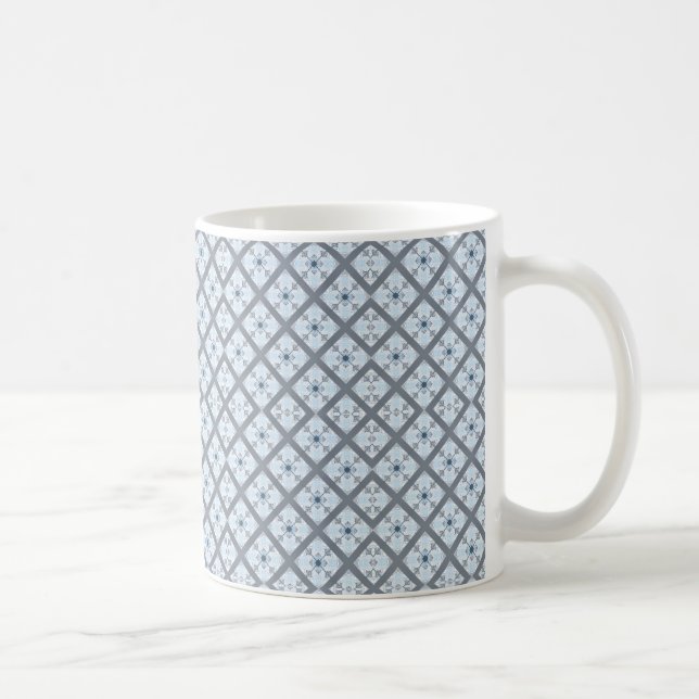 Intricate Lattice Pattern in White and Brown Coffee Mug (Right)