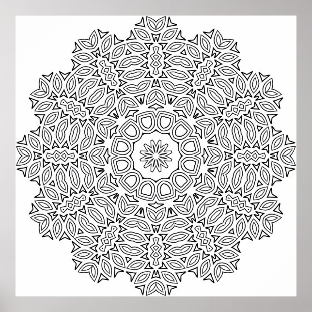 Intricate Leaf Mandala Colouring Page Pattern Art Poster (Front)