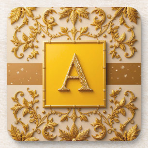 Intricate Letter A Design with Golden Borders Coaster