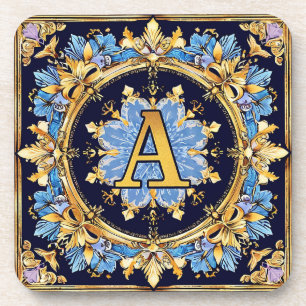 Intricate Letter A Design with Golden Borders Coaster