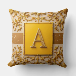 Intricate Letter A Design with Golden Borders Cushion