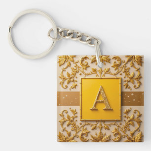 Intricate Letter A Design with Golden Borders Key Ring