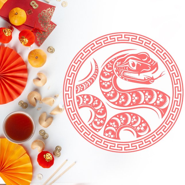 Intricate Light Red Snake Chinese New Year Classic Round Sticker (Creator Uploaded)