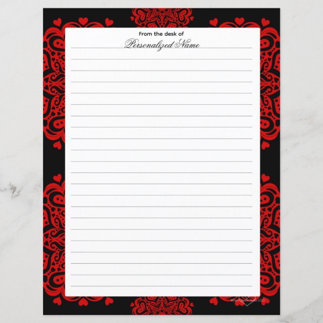 Intricate Love Notes - Black Lined Paper Sheet (Front)