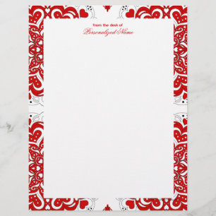 Intricate Love Notes - Red Unlined Custom Letterhead