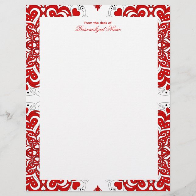 Intricate Love Notes - Red Unlined Custom Letterhead (Front)