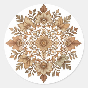 Intricate Mandala Floral Brown Tones Art Classic Round Sticker