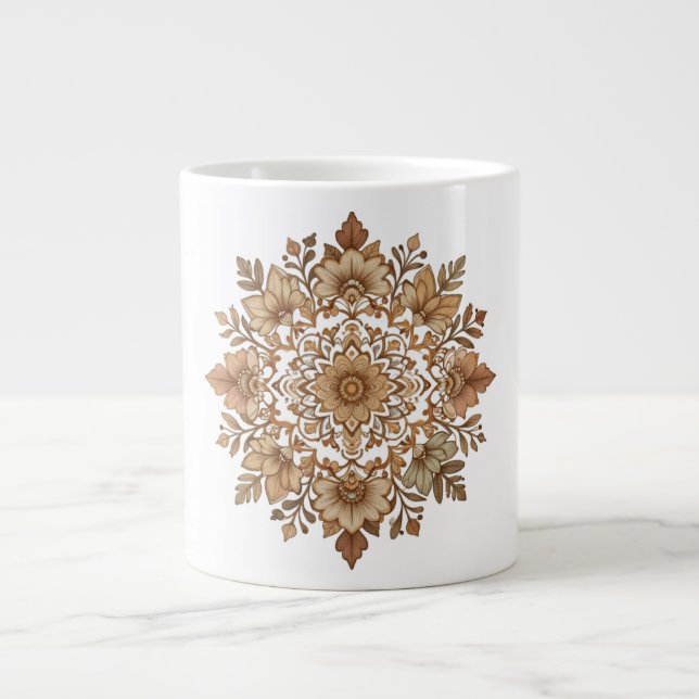 Intricate Mandala Floral Brown Tones Art Large Coffee Mug (Front)
