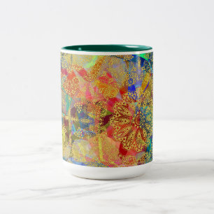 Intricate Mandala Patterns in Gold Two-Tone Coffee Mug