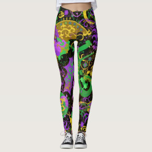 Intricate Mardi Gras Colours Dragon Damask Leggings