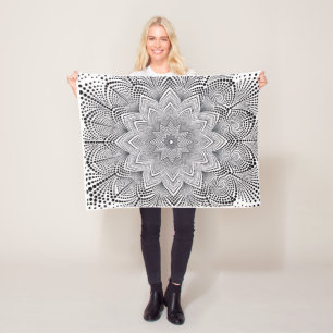 Intricate Monochrome Mandala Geometric Art Fleece Blanket