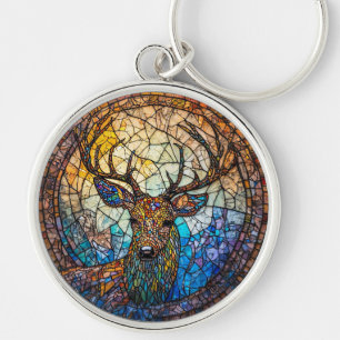 Intricate Mosaic Art of a Deer in Vivid Colours Key Ring