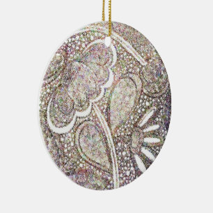 Intricate Mosaic Floral Design Ceramic Ornament