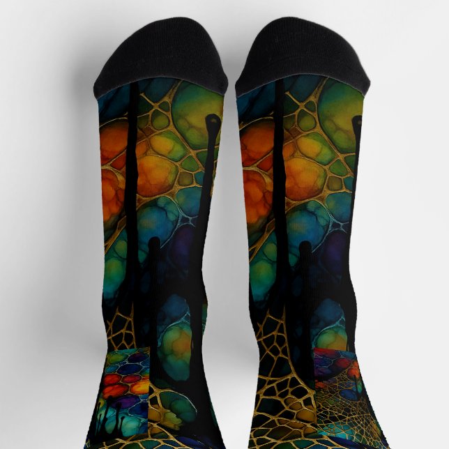 Intricate Multi-Layered Alcohol Ink Pattern Socks (Top)
