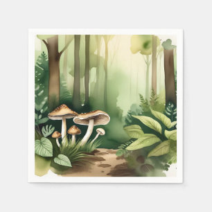 Intricate Mushroom with Soft Green Wash Napkin