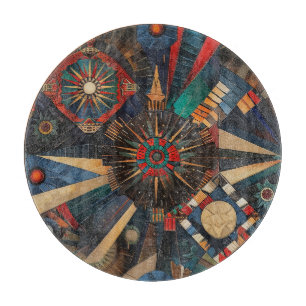 Intricate Navy "Ancient Indigenous Chronicles" Gla Cutting Board