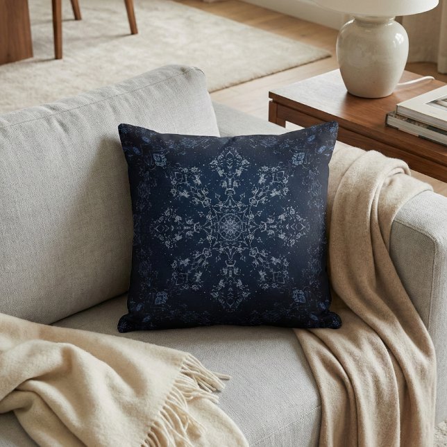 Intricate Navy Blue Mandala Snowflake Cushion (Creator Uploaded)
