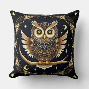 Intricate Night Owl Illustration Cushion