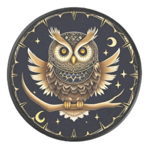 Intricate Night Owl Illustration Hockey Puck