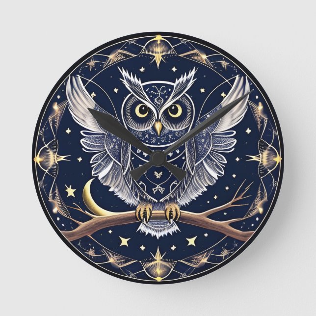 Intricate Night Owl Illustration Round Clock (Front)