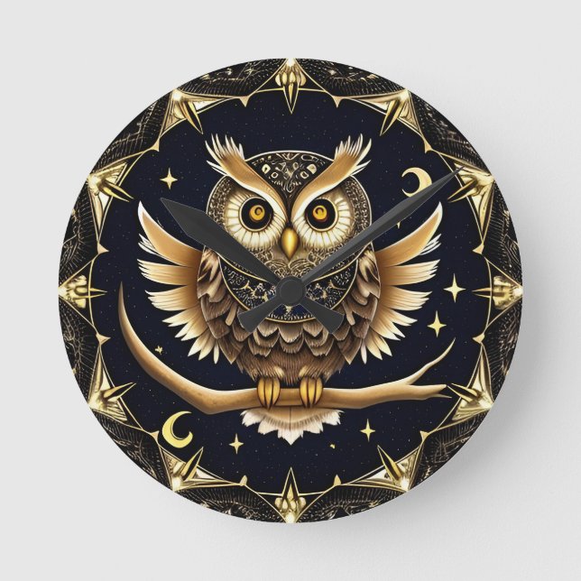 Intricate Night Owl Illustration Round Clock (Front)