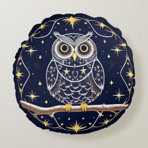 Intricate Night Owl Illustration Round Cushion