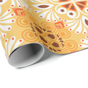 Intricate orange and brown geometric pattern wrapping paper