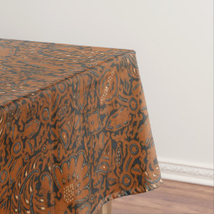 Intricate Orange & Black Batik Tablecloth