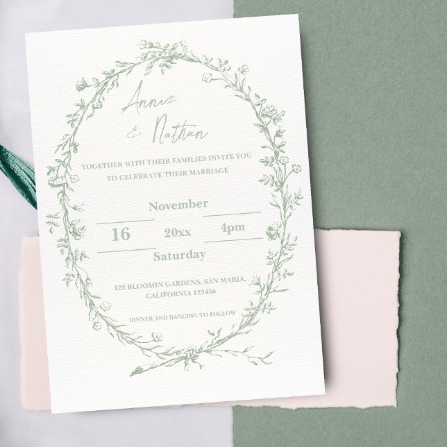 Intricate Ornate Design Frame Wedding  Invitation (Intricate Green Ornate Design Frame Wedding Invitation)