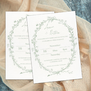 Intricate Ornate Green Frame Wedding  Invitation