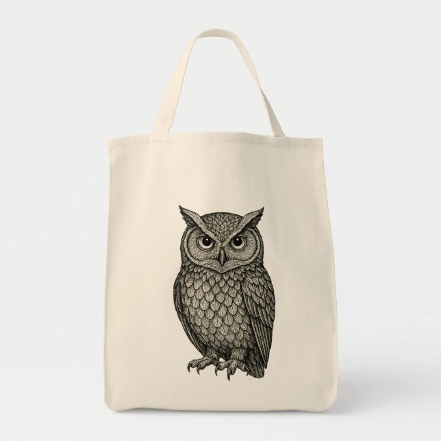 Intricate Owl Line Art Design Tote Bag (Front)